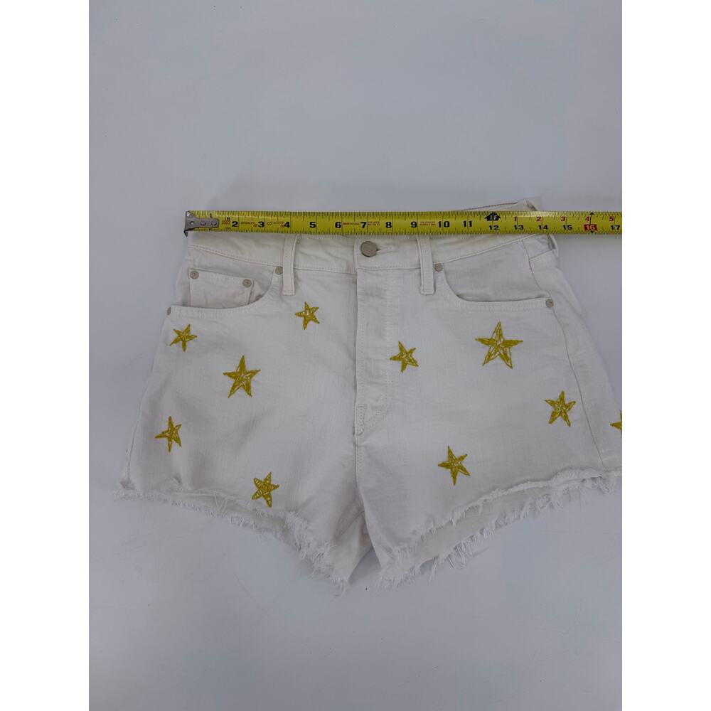 Mother Cream Tomcat Kick Fray Embroidered Star Denim Shorts High Rise Size 27 - Picture 14 of 15